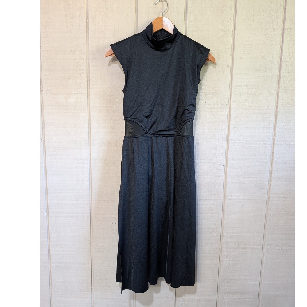 Weissman Black Mock Neck Sheer Waist Lyrical Dance Dress Large Adult
